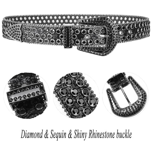 UTOWO Rhinestone Belt for Women Men, Western Cowgirl Cowboy Bling Sequin Leather Belt for Jeans Pants(for waist size 29-39"3