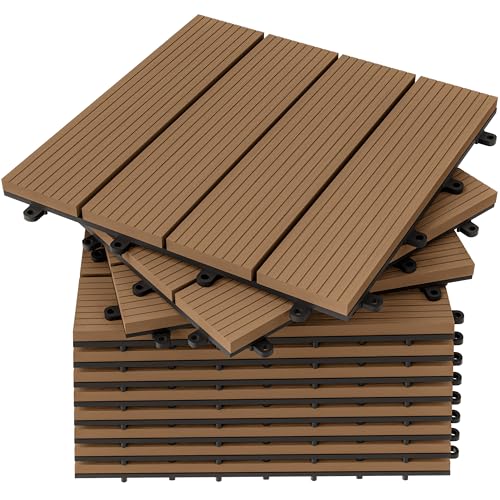 Deuba Baldosa Madera Suelo WPC Antideslizante Interior Exterior Terraza Balcón Jardín Terracota 30x30cm