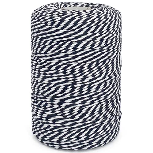 Cordel de algodón blanco y negro de 656 pies para envolver regalos, manualidades, decoración del hogar, cocina