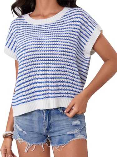 Milumia Women's Striped Short Sleeve Sweater Vest 2025 Summer Cap Sleeve Pullover Tank Top