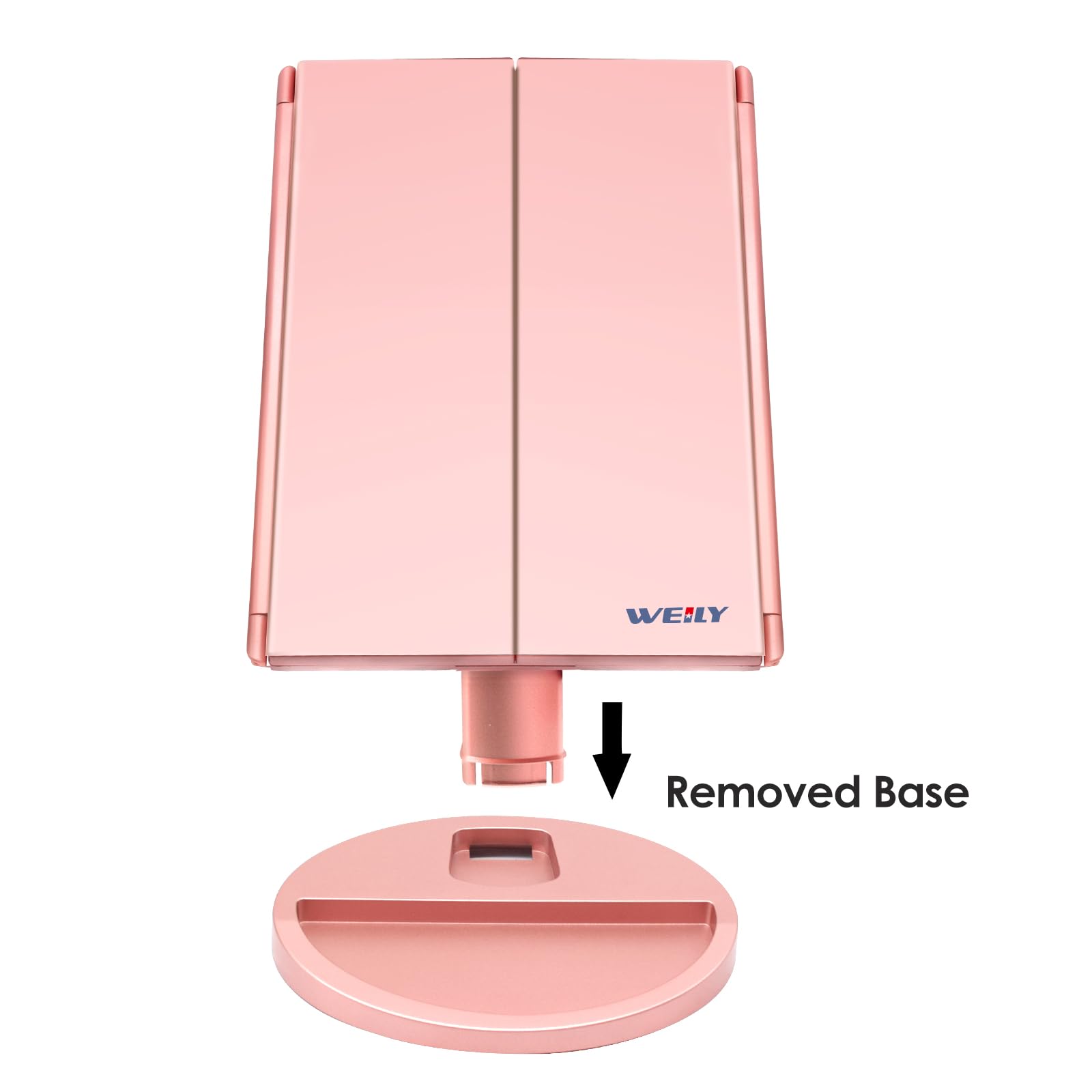 WEILY Miroir Maquillage Grossissant Lumineux 1X/2X/3X, LED Pliable avec Écran Tactile, Réglable à 180 Degrés, Support USB et Batterie (Or Rose)