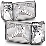 M-AUTO Left&Right Headlight Lamp Assembly Compatible with 1987 1988 1989 1990 1991 Ford Bronco F-150 F-250 F-350 Truck, OE Style Chrome/Clear Signal Headlamps