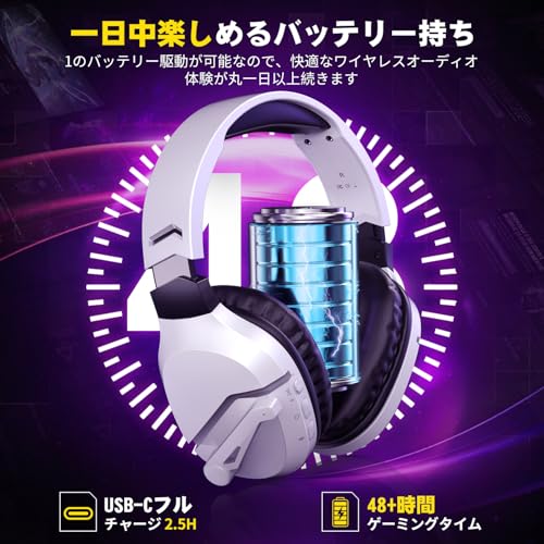 WolfLawS ゲーミングヘッドセット ワイヤレス 2.4G/Bluetooth5.3/有線 3WAY接続 無線 ヘッドセット マイク付き 50MMドライバー 重低音強化 ステレオ ノイズキャンセリング 低遅延 48H連続再生 ヘッドホン Type-C/USBアダプター PS5 PS4 PC Switch スマホ Xbox対応 TA2000 (ホワイト)