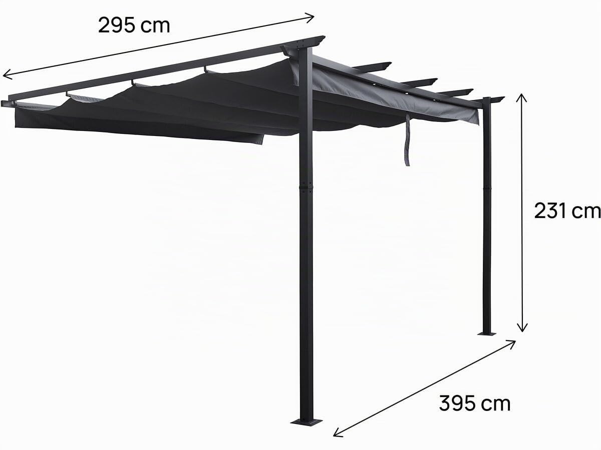 Pergola adossée en Aluminium avec Toit rétractable- 3 x 4 m - Gris