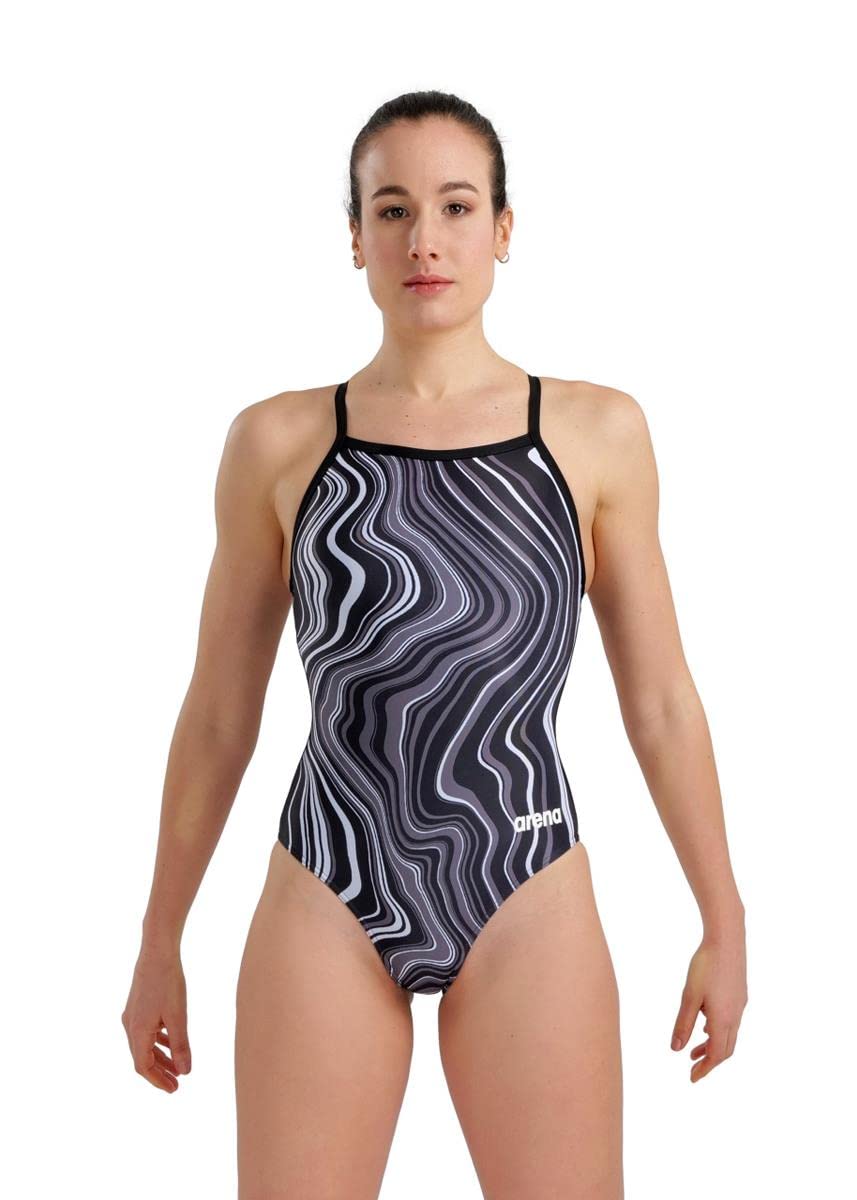 ARENAWomen's Performance Marbled Sports Swimsuit Light Drop Back Bathing Suit