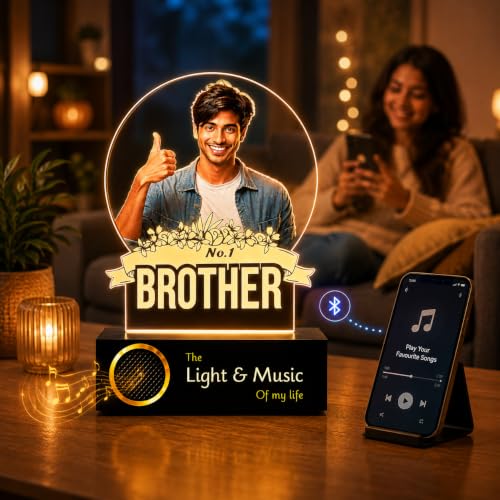 Image of ZOCI VOCI Personalized No.1 Brother Custom UV Printed LED Photo Lamp, Warm White Acrylic Night Lamp with Wooden Base, Customized Rakshabandhan Gift for Brother