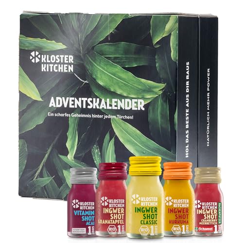 Kloster Kitchen Ingwer Shots Adventskalender 2023 - Weihnachtskalender mit 34 Shotportionen - Hochwertige Bio-Getränke als Geschenk für Männer und Frauen - vegan & bio (inkl. 0,25€ EINWEG Pfand)