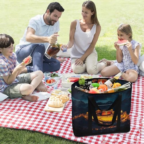 Potala Palace Landscape Large Insulated Tote Bag for Grocery Shopping Reusable Tote Bags for Women Men, Cooler Bag with Zippered Top & Handles for Beach Picnic Travel3