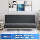 XINEAGE Samt-Futonbezug Hochelastischer Bezug für Sofas ohne Armlehnen Spandex-Stoff Sofabett-Schonbezug rutschfest Möbelschutz mit elastischem Boden maschinenwaschbar (Futon, Grau)