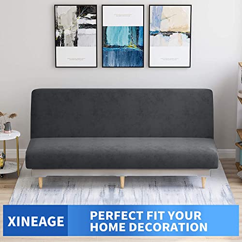 XINEAGE Velvet Futon Cover High Stretch Armless Couch Covers Spandex Fabric Sofa Bed Slipcover Anti Slip Furniture Protector with Elastic Bottom Machine Washable (Futon - Image 2