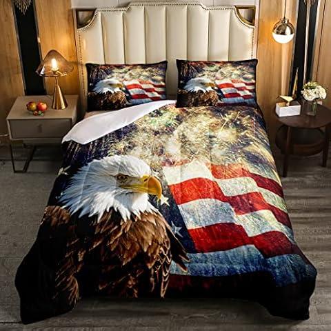 Erosebridal Amerikanische Flagge Tröster Adler Zimmer dekoratives Tröster Set volle Größe Feuerwerk Bettwäsche Set Wildtiere Tier Vogel Daunen Tröster Weich Leichte Steppdecke Set Cover