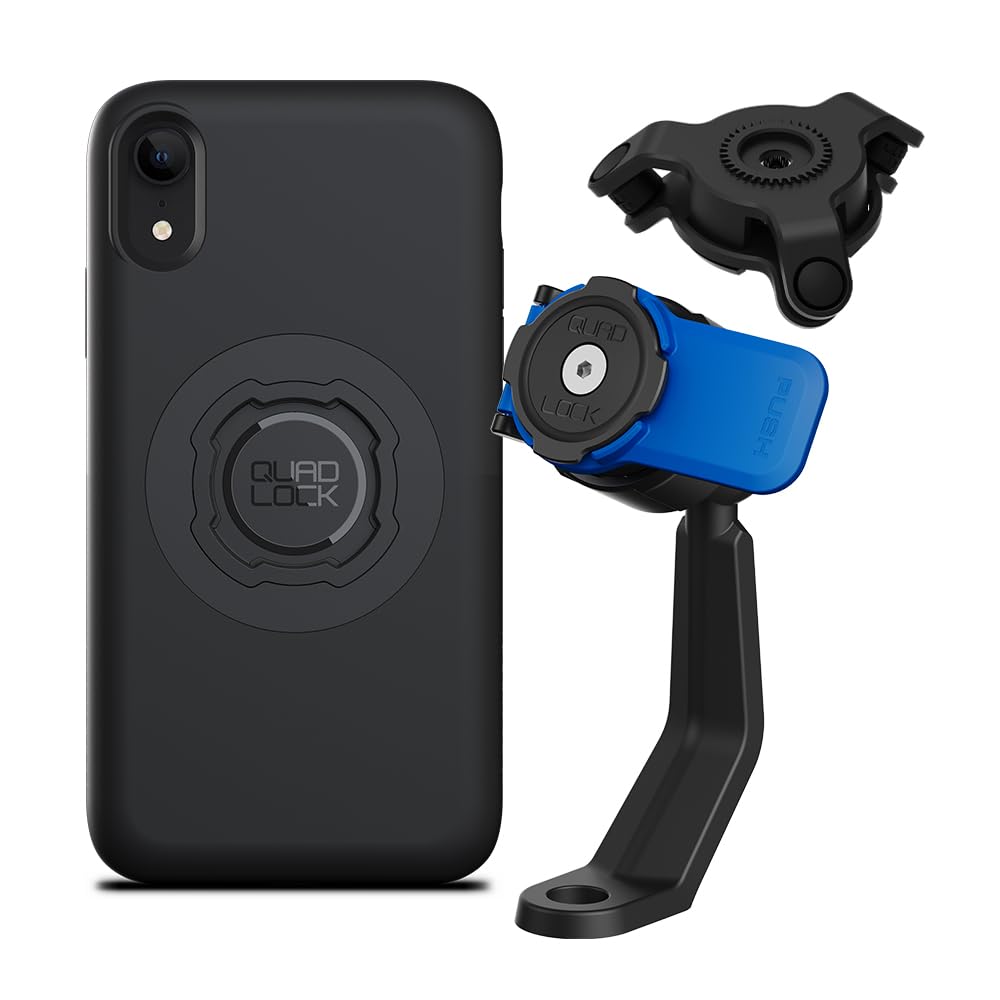 Quad Lock Mirror Stem Motorcycle Phone Mount with Vibration Dampener and MAG Phone Case for iPhone XR