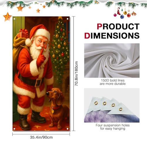 Image of BlissYard Christmas Door Cover Santa Dachshund 35x71 Inch Polyester