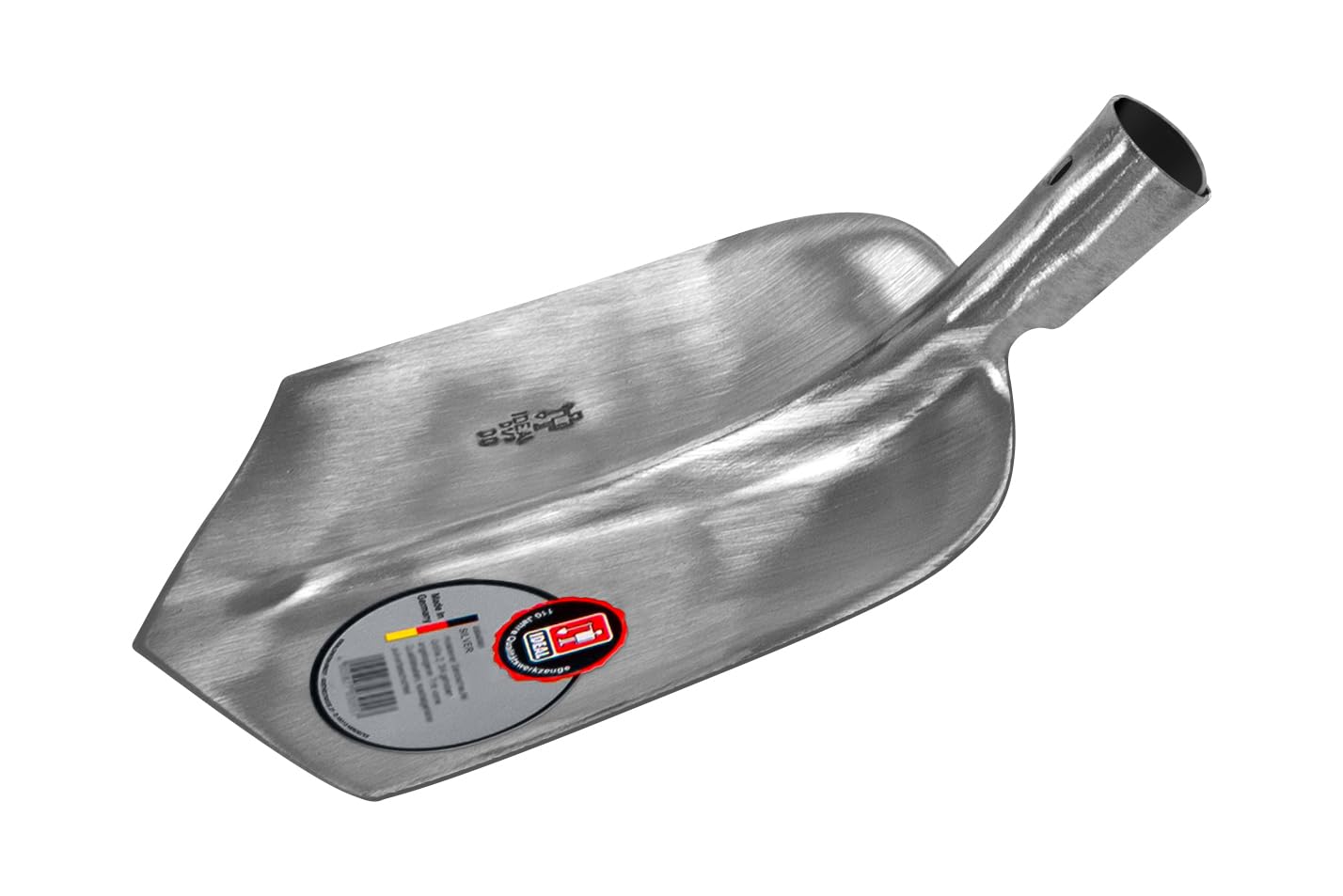 IDEAL SILVER Emsländer Sandschaufel spitz 01180270 | Profi-Grabeschaufel aus gehärtetem Vergütungsstahl | Made in Germany Schaufelblatt 220x265mm für steinige Böden, Ohne Stiel 1/2 gehobene Dülle