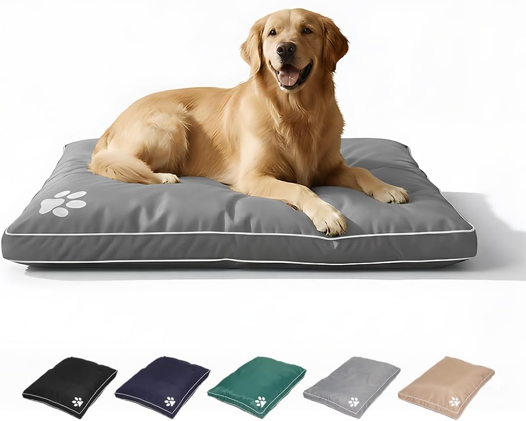 S ONE DISCOUNTS LIMITED Dog Beds Cushion Waterproof Heavy Duty Cover Hardwearing Puppy Pet Cushion Tough Mattress Large (58cm x 80cm x 5cm) And Extra Large (78cm x 120cm x 6cm) (Grey, XL)
