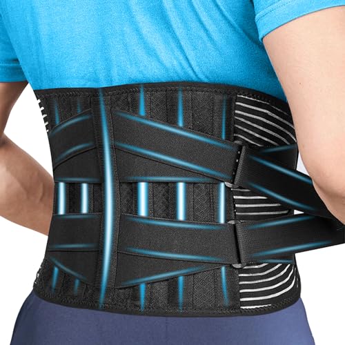 Prestel Lower Back Support Belt for Men and Women - Best Back Brace for Back Pain Relief with 6 Stays - Breathable & Medicated Design with Dual Adjustable Straps (XL / 36-41 Inches)