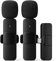 Kit 2 Microfones Lapela Sem Fio Compatível com Android e iPhone Tipo C 20m Vídeo Live YouTube Premium