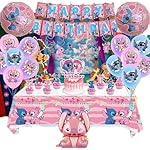 101PCS Stitch Party Supplies, Birthday Decorations Set Include Banner, Balloons, Stickers, Hanging Swirls, Cake Cupcake Toppers, Tablecloth for Girls Pink Stitch Theme Party - Image 5