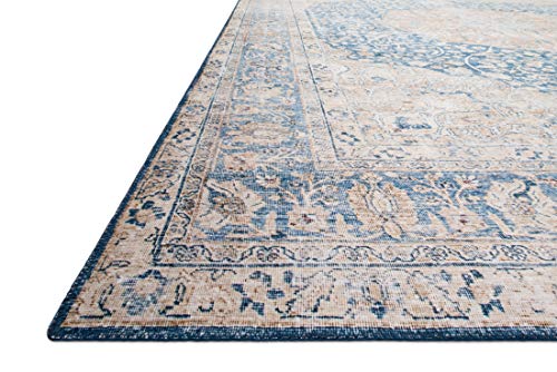 Loloi Layla Collection LAY-07 Blue/Tangerine 5'-0" x 7'-6" .13" Thick Area Rug, Soft, Durable, Vintage Inspired, Distressed, Low Pile, Non-Shedding, Easy Clean, Printed, Living Room Rug