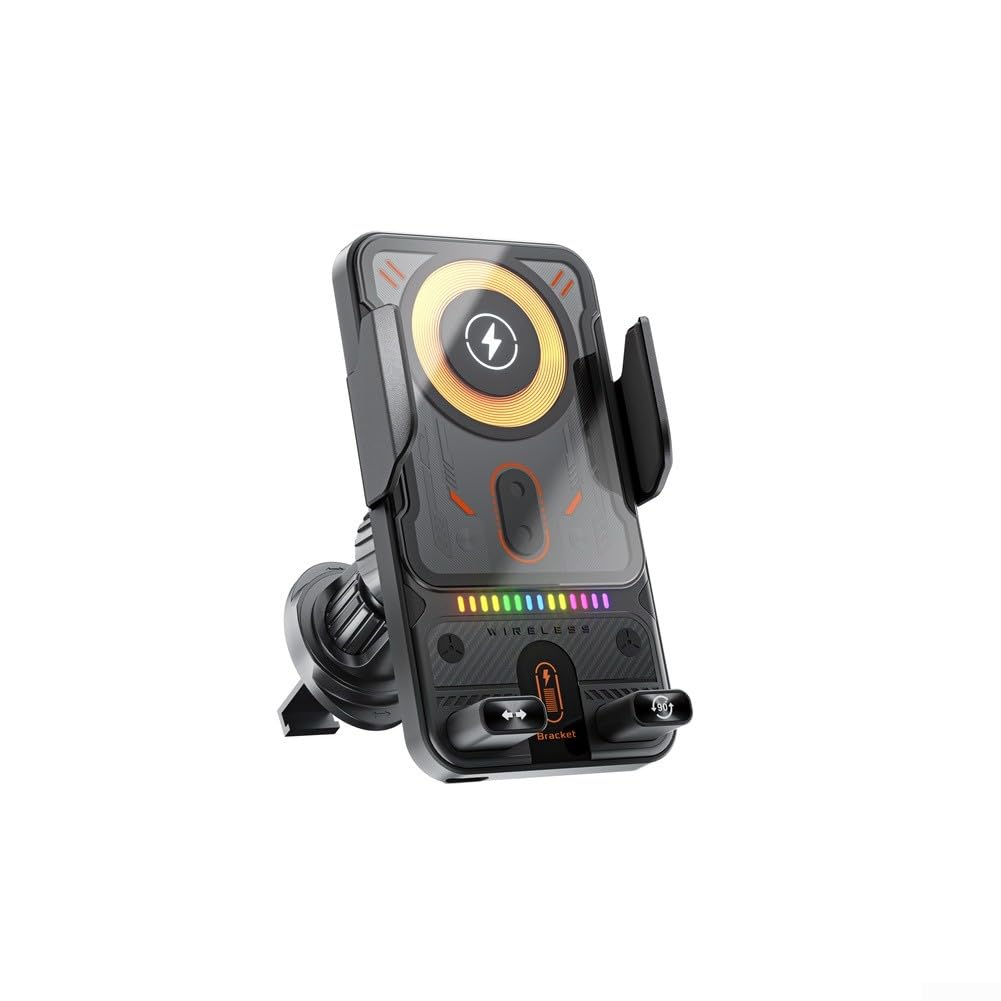 Niceminiwall - Chargeur de voiture sans fil 15W et support de téléphone pour usage en voiture, design à serrage automatique avec un bouton pour ouvrir et fermer, prend en charge la charge rapide (Noir