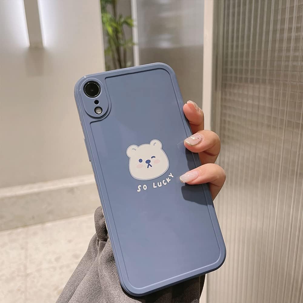 Ownest Compatible for iPhone XR Case Cute Painted Design White Luck Bear for Women Girls Fashion Slim Soft Flexible TPU Rubber for iPhone XR-Blue
