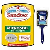 DRW Light Grey Microseal Smooth Masonry Paint 5L+3" Brush | Exterior Wall Paint for Brick Render Concrete and Stone | Long Lasting Weather Protection | Smooth Matt Masonry Finish for Exterior Walls