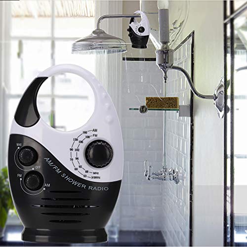 Yunseity Wasserdichtes Duschradio, Tragbares AM-FM-Radio mit Hakendesign, Batteriebetriebenes Radio, Eingebauter Lautsprecher, für Badezimmer, Küche, Außenbereich (Schwarz)