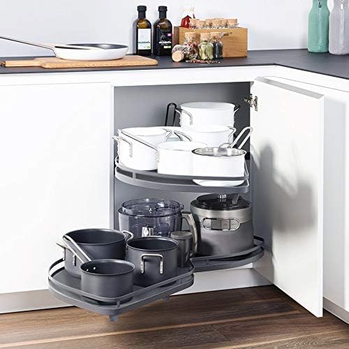 WUDLEP Kitchen Blind Cabinet Corner Unit, Pantry Pull Out Cabinet Organiser, 2 Tiers Carousel Twin Shelf Swing Tray Storage Organizer for 36-inch/900mm, Left Open