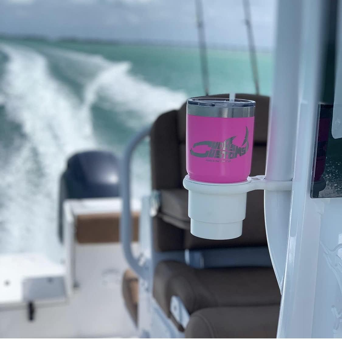Marine Boat Cup Holder Universal Clamp-on Mount, Cuda Cup/Smart Cup Technology, Weatherproof Cup Holders for Boats, Treestands, Bikes & More fits 2 inch to 1 1/2 inch Outside Diameter