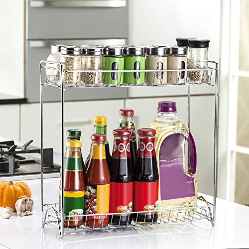 KKmoon Prateleira para temperos de 2 camadas Prateleira para cozinha, banheiro, bancada, armazenamen