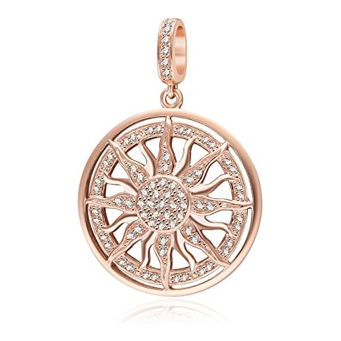 Rose Gold Sun Rhinestone Charms Authentic 925 Sterling Silver Lucky Dangle Charm Beads Cover