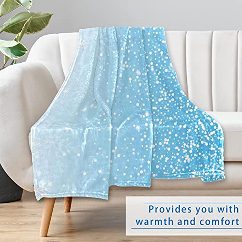 Couverture douce motifs flocons bleus plaid lit et canapé compact - 7