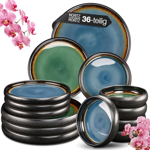 Moritz & Moritz SOLID 36-tlg Steinzeug Geschirr Set 12 Personen - Geschirrset 12 Personen aus je 12 Dinner Teller, Kleine Teller, Tiefe Teller