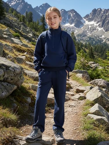 Valcatch Girls Sweatsuit Set 2 Piece Outfit Half Zip Pullover Sweatshirt and Wide Leg Pants Sets Fall Winter Casual Tracksuit4