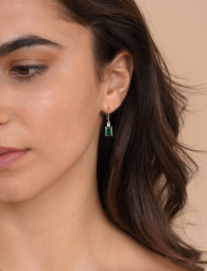 Starchenie Women's Dangle Earrings Sterling Silver Leverback Earrings Princess Brilliant Cut Birthstone Jewelry