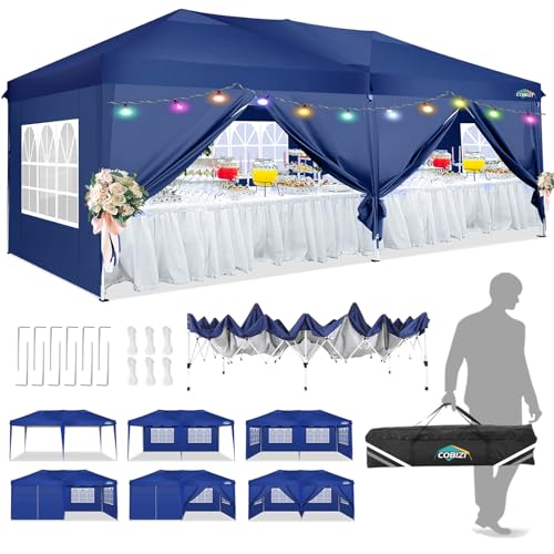 COBIZI Carpa 3x6 Cenador Plegable Impermeables Techo de Pabellón de Jardín ​de Revestimiento de PVC Protección UV 50+ con 6 Paredes para Cenador Carpa Toldo para Jardin, Playa, terraza, Azul Marino
