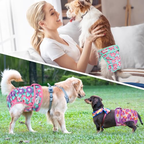 Image of Langsprit Washable Female Dog Diapers (3 Pack) - No Leak Reusable Diapers for Doggy Female in Period - Highly Absorbent Dog Heat Panties with Adjustable Snaps (Spring Flowers, X-Large)