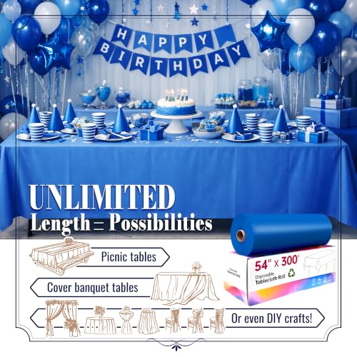 Image of Disposable Tablecloth Roll, 54In x 300Ft Plastic Table Cloth Disposable
