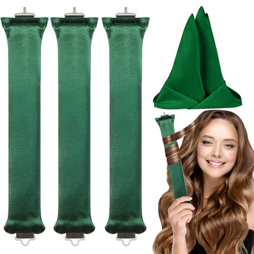 Keptwell Velvet Overnight Curls Satin No Heat Hair Rollers for Short Long Hair to Sleep in Hair Care Styling Tools Rods Foam Spong(Green, Large)