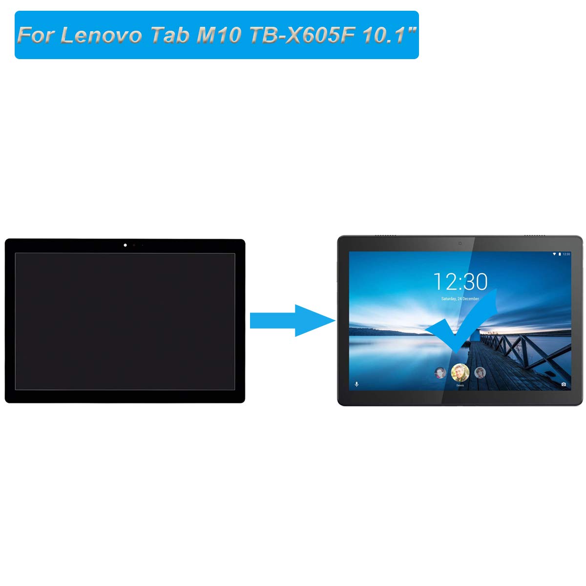 Noir:LCD dalle screen assemblé lenovo Tab M10 TB-X605 TB