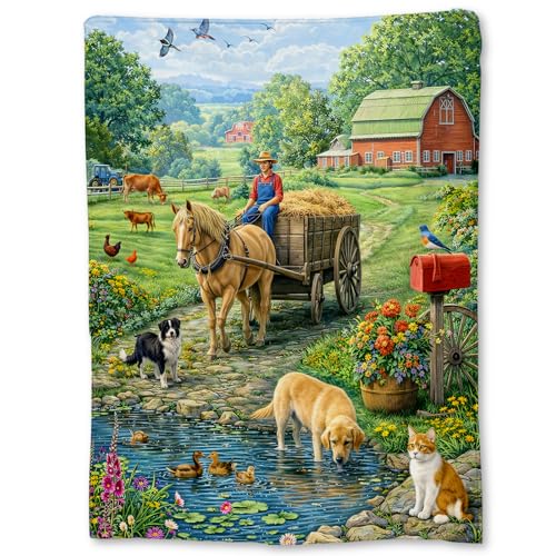 Rustic Farm Barn Flannel Throw Blanket