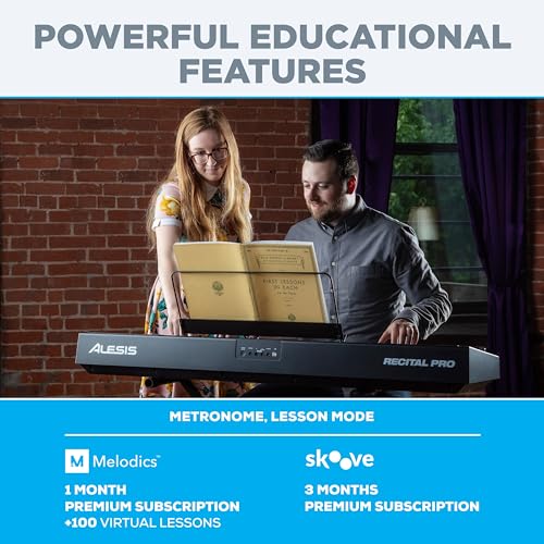 Alesis Recital Pro - 88 Key Digital Piano Keyboard with Hammer Action Weighted Keys, 2x20W Speakers, 12 Voices, Record and Lesson Mode, FX and Display