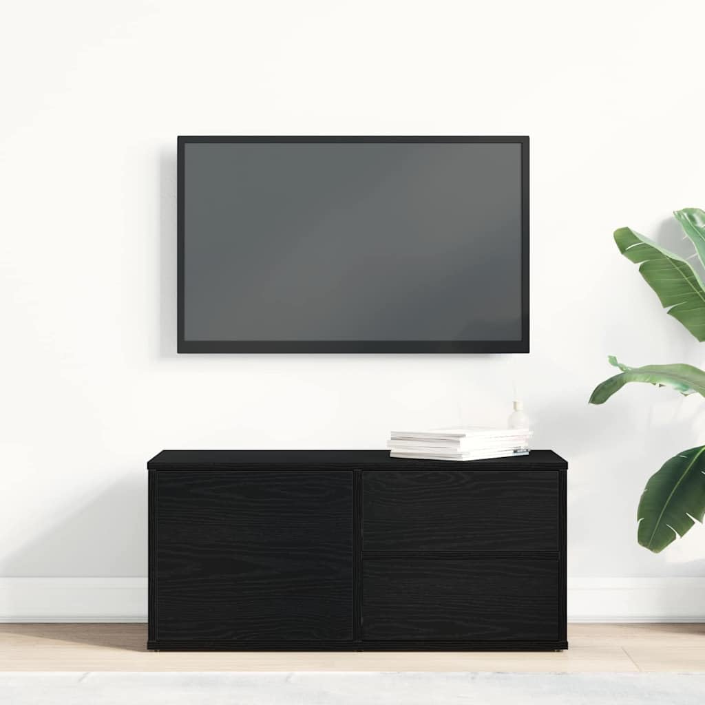 TV-Schrank Schwarz Eichen-Optik, 80x34x36 cm Holzwerkstoff, modernes Design, Media Center für Wohnzimmer, Schlafzimmer, Flur