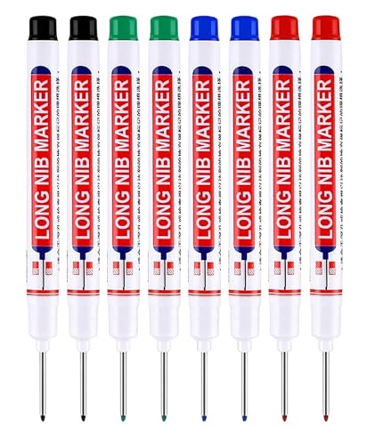 Image of 8 Pcs Marker Pen Permanent, Deep Hole Marker Pen, Carpenter Pencil, Long Nib Marker for Wood, Metal, Concrete, Professional Construction Tools, Industrial Use, DIY Projects