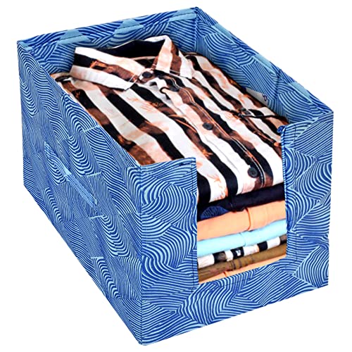 Image of Kuber Industries Lehariya Printed Non-Woven Foldable Shirt Stacker Closet Organizer With Handles- Pack of 6 (Blue)-HS43KUBMART26494