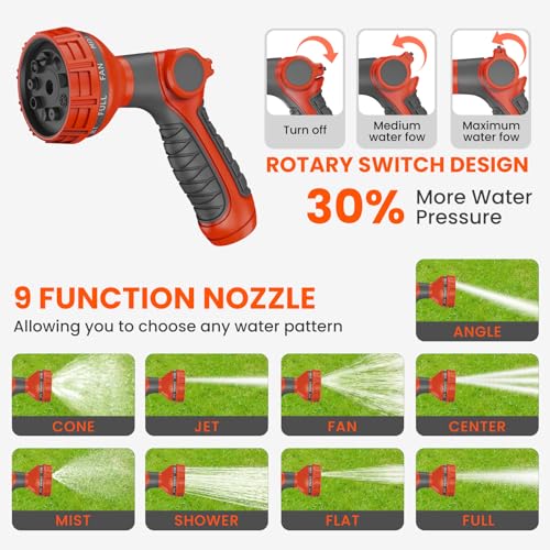 Upgraded Retractable Garden Hose Reels 130 ft X 1/2" PRO Metal Bracket 180° Swivel Any Length Lock Heavy Duty Water Hose Reels Wall Mount 9 Pattern Nozzle Garden Watering - Thumbnail 6