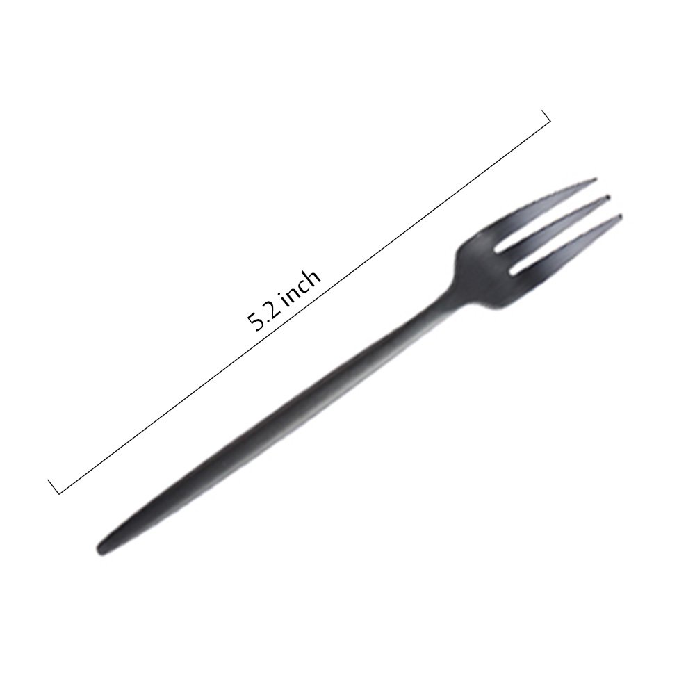 BRIIEC Black Gold 18/10 Stainles Steel Cake Forks Set 3 Tines Fruit Salad Fork, Slim Cutlery for Kitchen Hotel Restaurant Wedding Party, Matte Finish, Dishwasher Safe, Pack of 6