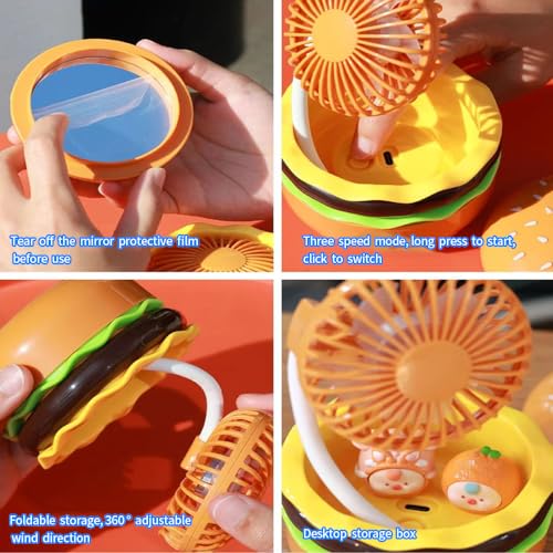 Rechargeable-Hamburger-Mini-Fan-Creative-Cute-Toy-Fan-with-Mirror-3-Speed-Mode-Small-Gift-for-Family-and-Friends-in-Summer