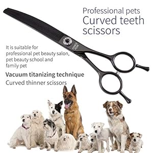 Fenice Peak Professional Dog Grooming Scissors Pet Curved Thinning Shears 7.0” Extremely Sharp Blades 440C Steel Thinning Scissors Durable Smooth Motion & Fine Cut for Dogs and Cats(Black)