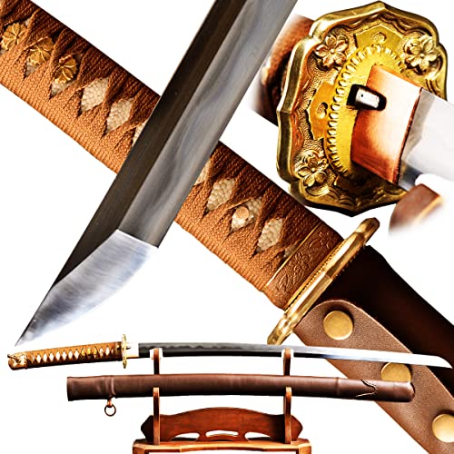 Shijian Handmade Japanese Traditional Type 98 Gunto Military Sword Folded Steel Clay Tempered With Leather Sheath #TOP25